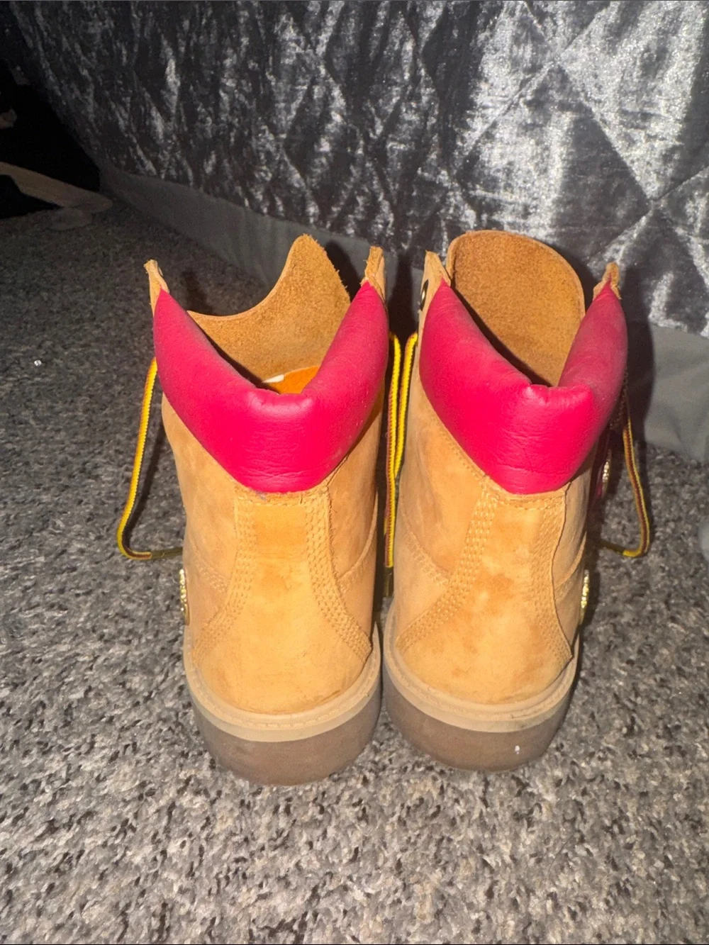 Timberland Wheat and Red Leather Lace-Up Boots